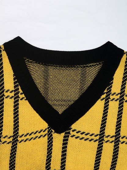Colete A Inteligência de Hawkins: Xadrez V-Neck Knit (Street Revival)