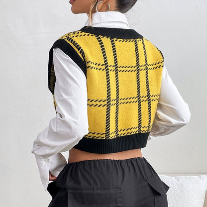 Colete A Inteligência de Hawkins: Xadrez V-Neck Knit (Street Revival)