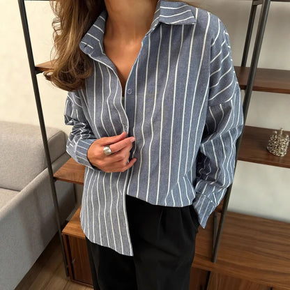 Autumn Winter Long Sleeve Cardigan Women Striped Shirt Women Clothing