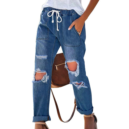 CALÇA JEANS DRAWSTRING RIPPED
