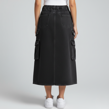GLOBAL ELASTIC CARGO MIDI — DENIM EDITION