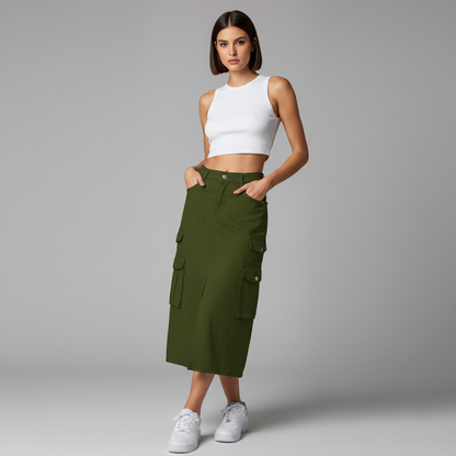 GLOBAL ELASTIC CARGO MIDI — DENIM EDITION